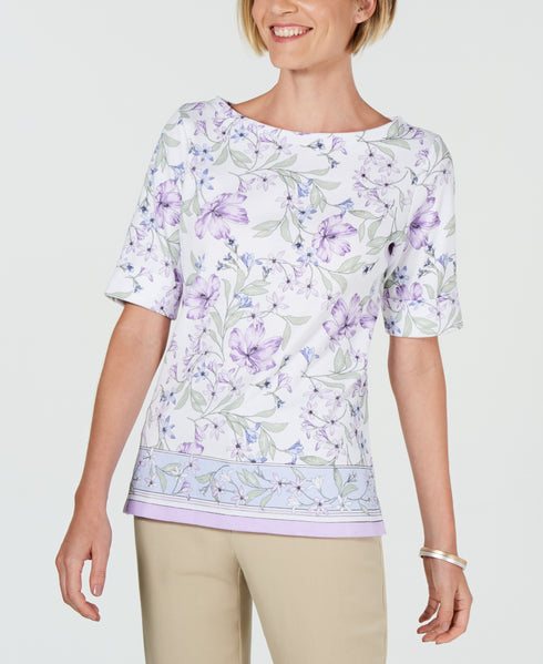 Floral-Print Boat-Neck Top